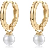 Dainty Pearl Hoop Earrings | 18K Gold | 5MM White Pearl Huggies | Small Classic Pearl Drop Hoop Earrings