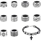 UNICRAFTALE 10Pcs Paracord Bead 10 Styles Stainless Steel Lanyard Beads 7-9mm Large Hole Beads Antique Silver Column Beads Spacers Beads for Bracelets Necklace DIY Jewelry Braiding Hair Braids