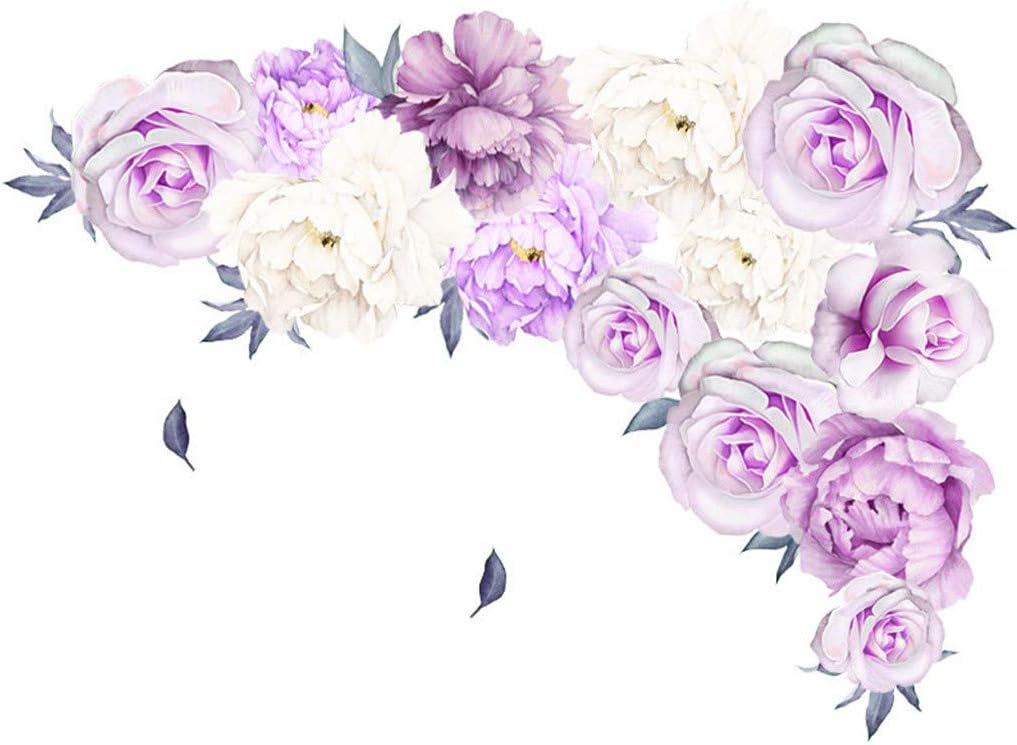 sakd Peony Rose Flowers Wall Stickers Decor Wall Door Decals Mural DIY Wall Affixed Decorative Kids Bedroom Nursery Decor Home Decor Gift (A-60 x 60cm)