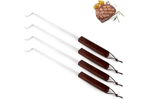 YOUEON 4 Pack 17 Inch Pigtail Food Flipper with Wooden Handle, Stainless Steel Meat Hook Turner Grill Tools, BBQ Turner for BBQ Ribs, Steak, Fish, Chicken, Sausage, Vegetables