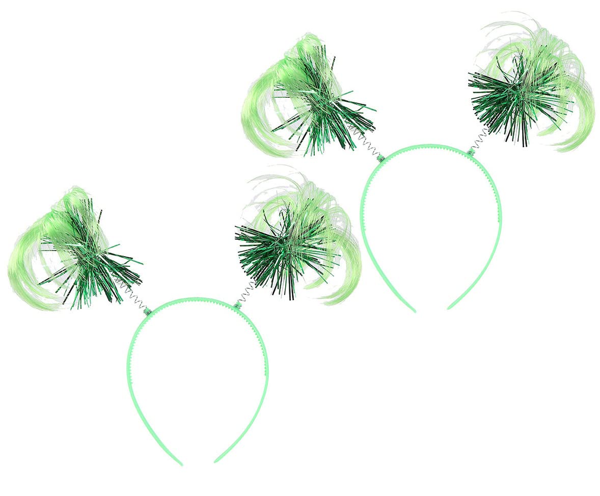 Fgnuay 2 Pack Green Ponytail Headband Feathers Head Bopper Party Accessory headband adult for Costume Party School Festivals