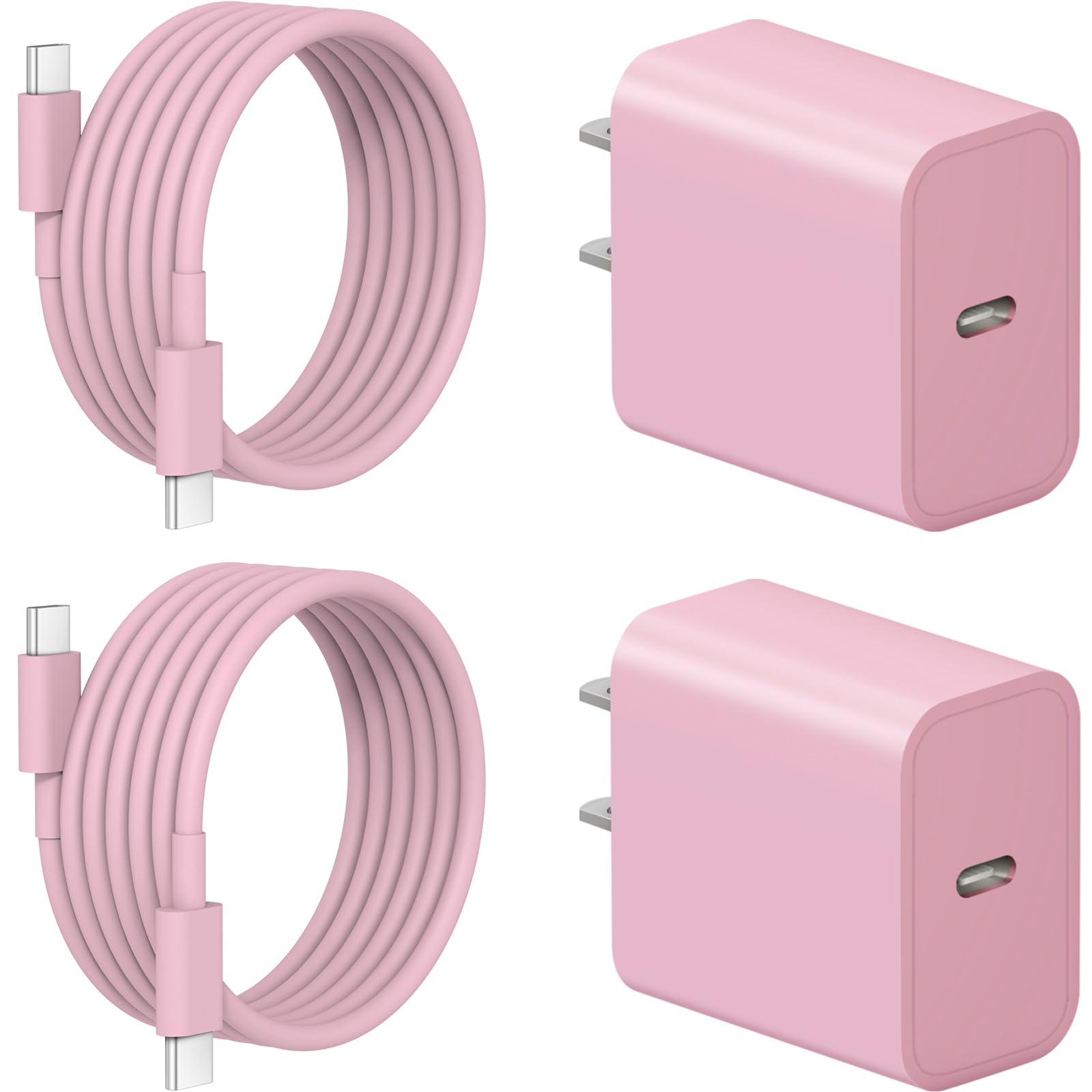 iPhone 17 16 15 Charger Fast Charging 2+2Pack 20W USB C Wall Charger with 6FT Fast Charging Cable Compatible with iPhone 17/17 Air/17 Pro/17 Pro Max/iPhone 16/15 Series, iPad Pro/AirPods - Pink