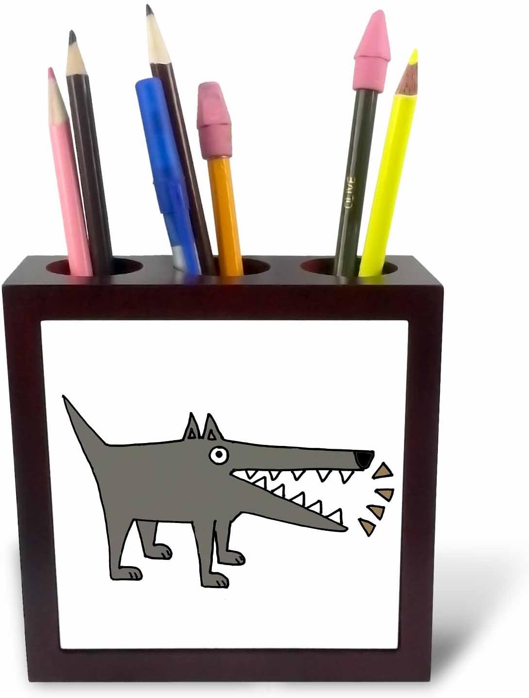 3dRose ph_245438_1 5-Inch "Funny Cute Watchdog Barking Cartoon" Tile Pen Holder - Grey