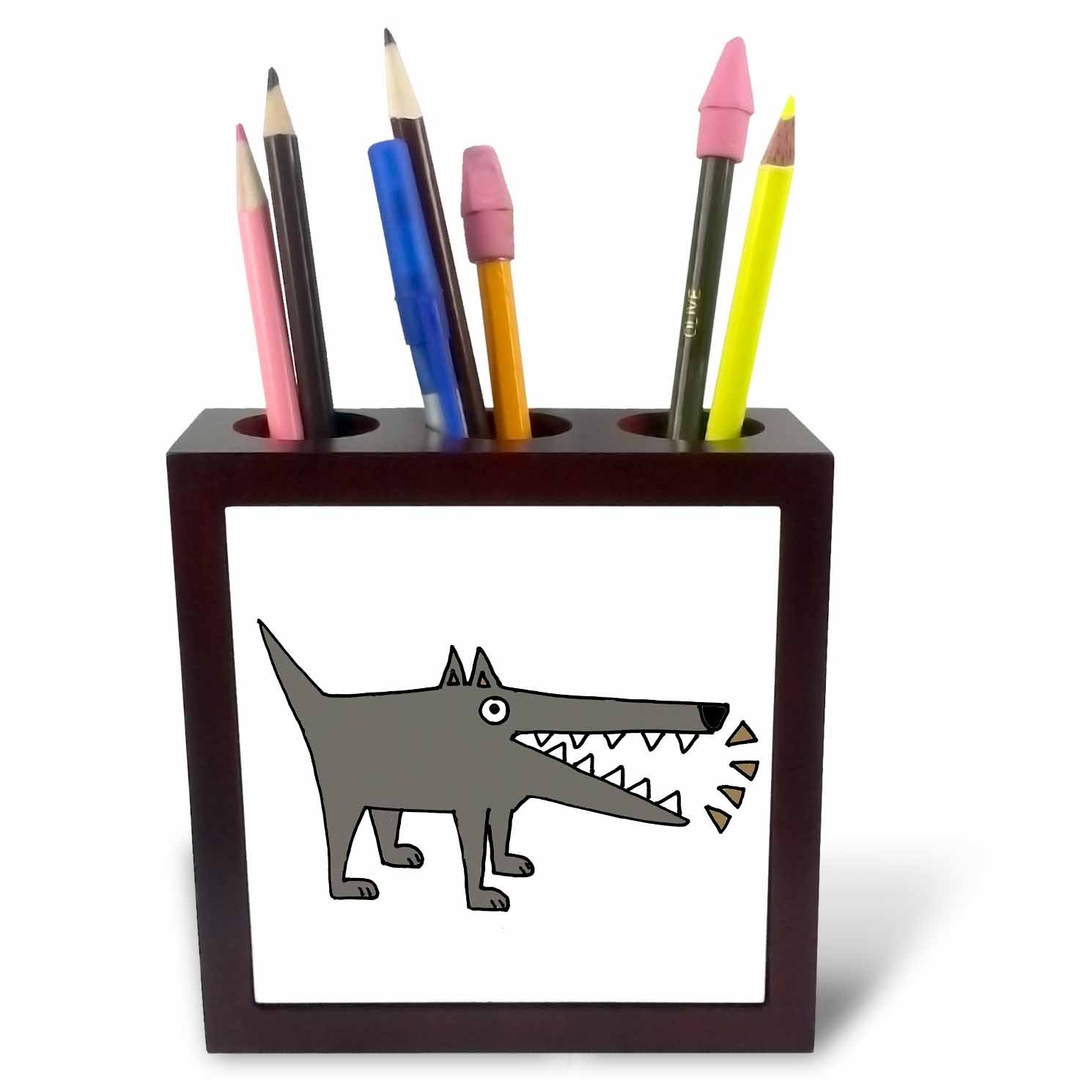 3dRose ph_245438_1 5-Inch "Funny Cute Watchdog Barking Cartoon" Tile Pen Holder - Grey