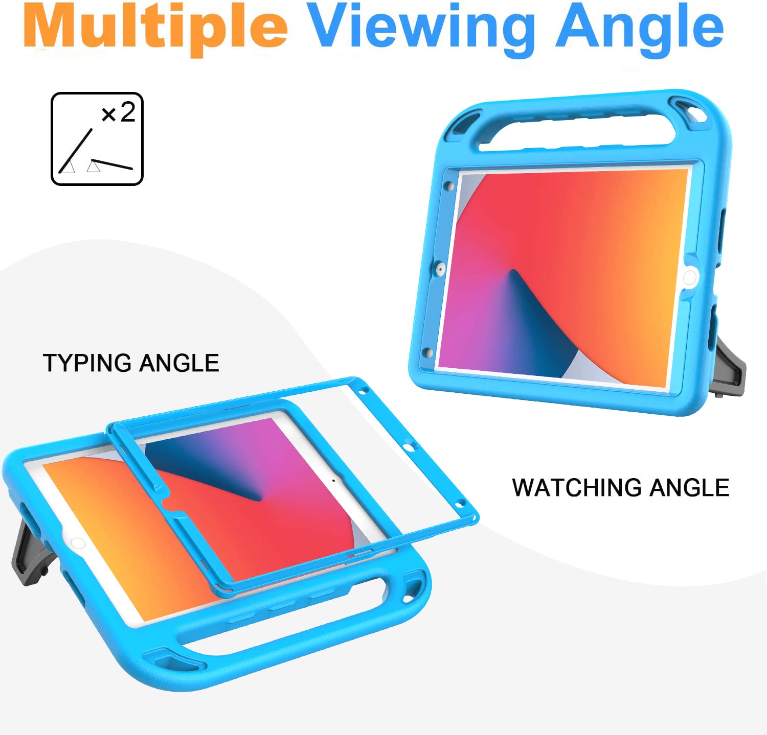BMOUO Kids Case for iPad 9th/8th/7th Generation (iPad 10.2 Inch, 2021/2020/2019) with Built-in Screen Protector, Durable Shockproof Handle Stand iPad 9th 8th 7th Generation Case for Kids, Blue