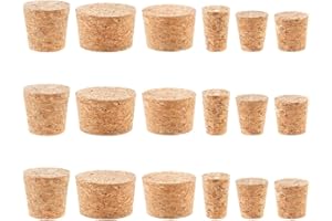 CRAFTYMELODY 18Pcs 6 Styles Cork Stoppers Natural Soft Wood Corks Tapered Cork Plugs Replacement Corks Bottle Mouth Sealing B