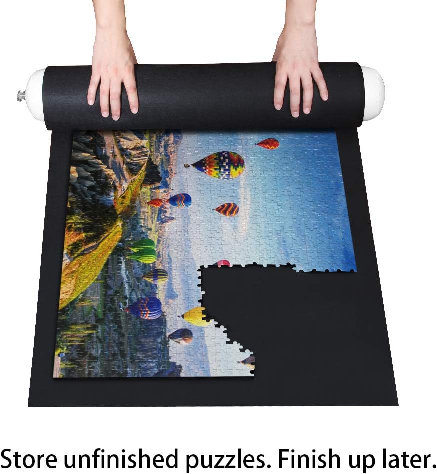 Rollable Jigsaw Puzzle Mat with Storage Bag, Store Puzzle for Next Play, Jigsaw Puzzle Roll Mat Board Up to 1500 Pieces Felt Mat Inflatable Tube, Inflator and Fasteners Strap(46.5 x 26.5 inch): Toys & Games