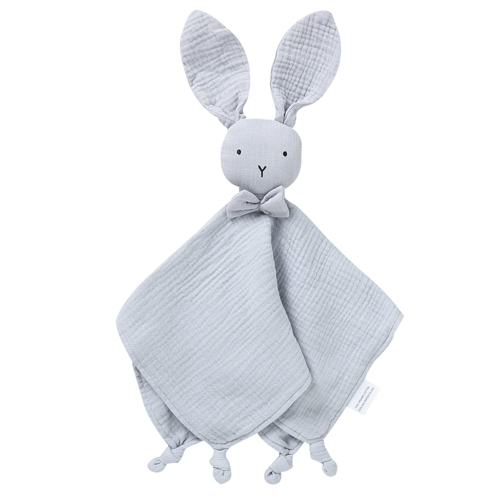 LAWKUL Baby Comforter Organic Cotton Security Blanket Muslin Soft Babe Lovey for Newborn Infant Boy Girls 40x40cm Bunny Grey