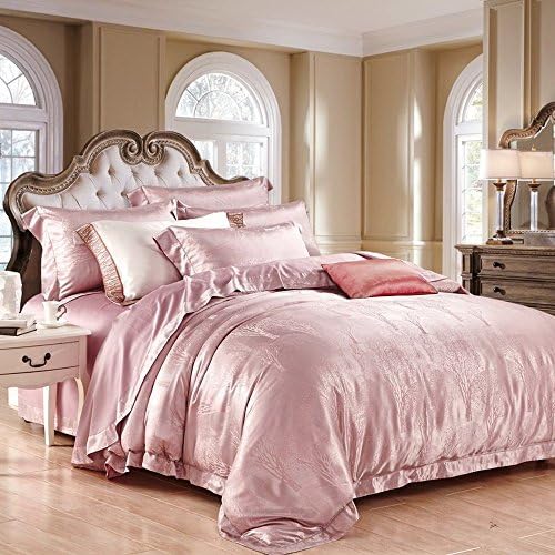 CUSHIONLIU 100% Mulberry Silk Bedding Satin Jacquard Bed Linen Package , A,2.0M(6.6 -Foot) Bed