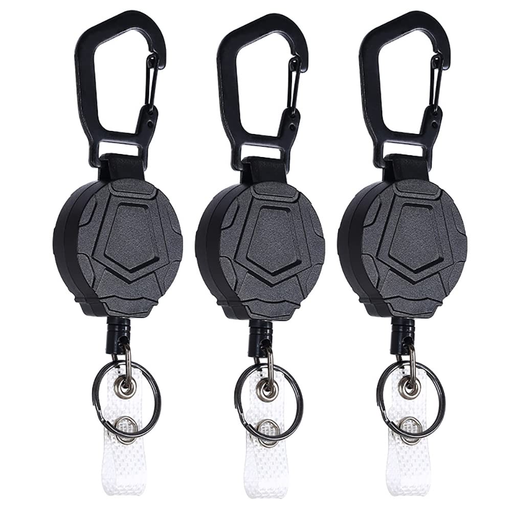 Pikioraz Retractable Keyrings, Badge Holder with Retractable Steel Cable, Carabiner Coil for Business Exhibition and Office (3 Pieces)