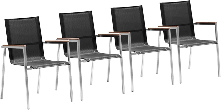 Amazon De Zelsius 4x Premium Gartenstuhl Aus Edelstahl Mit Teak Holz Armlehne I 55 X 56 X 88 Cm I Schwarz I Balkonstuhl Fur Garten Und Terrasse I Stapelbar Und Wetterfest I Terrassenstuhl