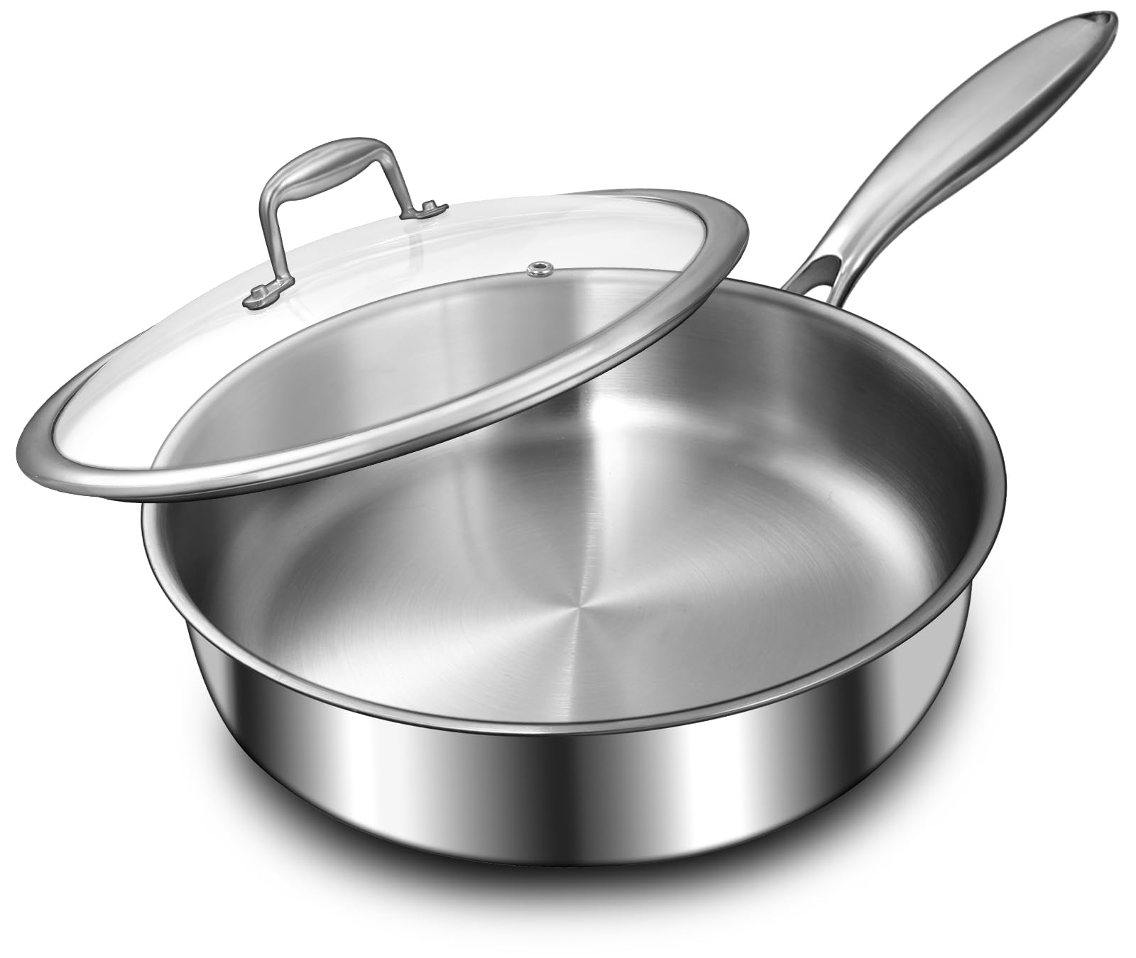 Photo 1 of 12 Inch Tri-Ply Stainless Steel Frying Pan, Deep Frying Pan with lids, PFOA&PTFE Free Skillet, Induction Cooking Pan, Dishwasher and Oven Safe, Fast & Even Heat, Heavy Duty and Detachable Handle