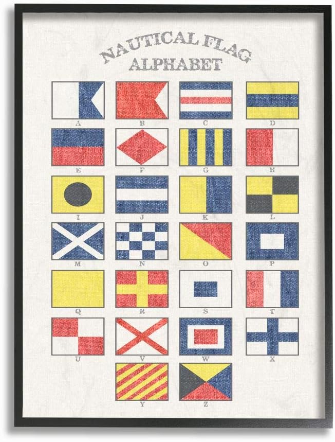 Stupell Industries Nautical Flag Alphabet Black Framed Wall Art, 16 x 20, Design by Artist Daphne Polselli