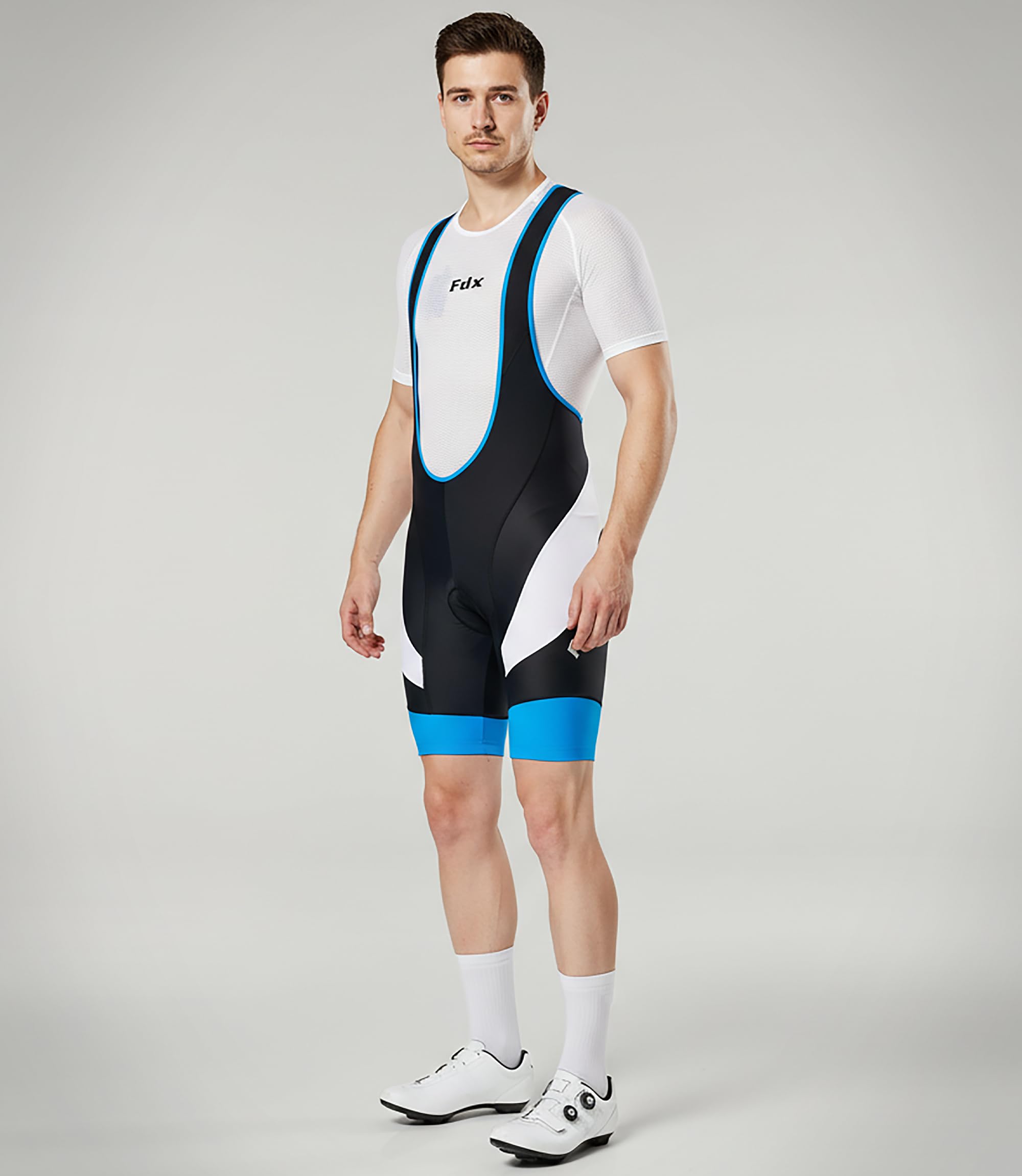 FDX Herren Bib Shorts 3D gepolsterte Radhose mit Mesh Trägern Reißverschlusstasche und Anti Rutsch Beinabschlüssen Atmungsaktive Sommer Radbekleidung (Blk/Blue-L) 2