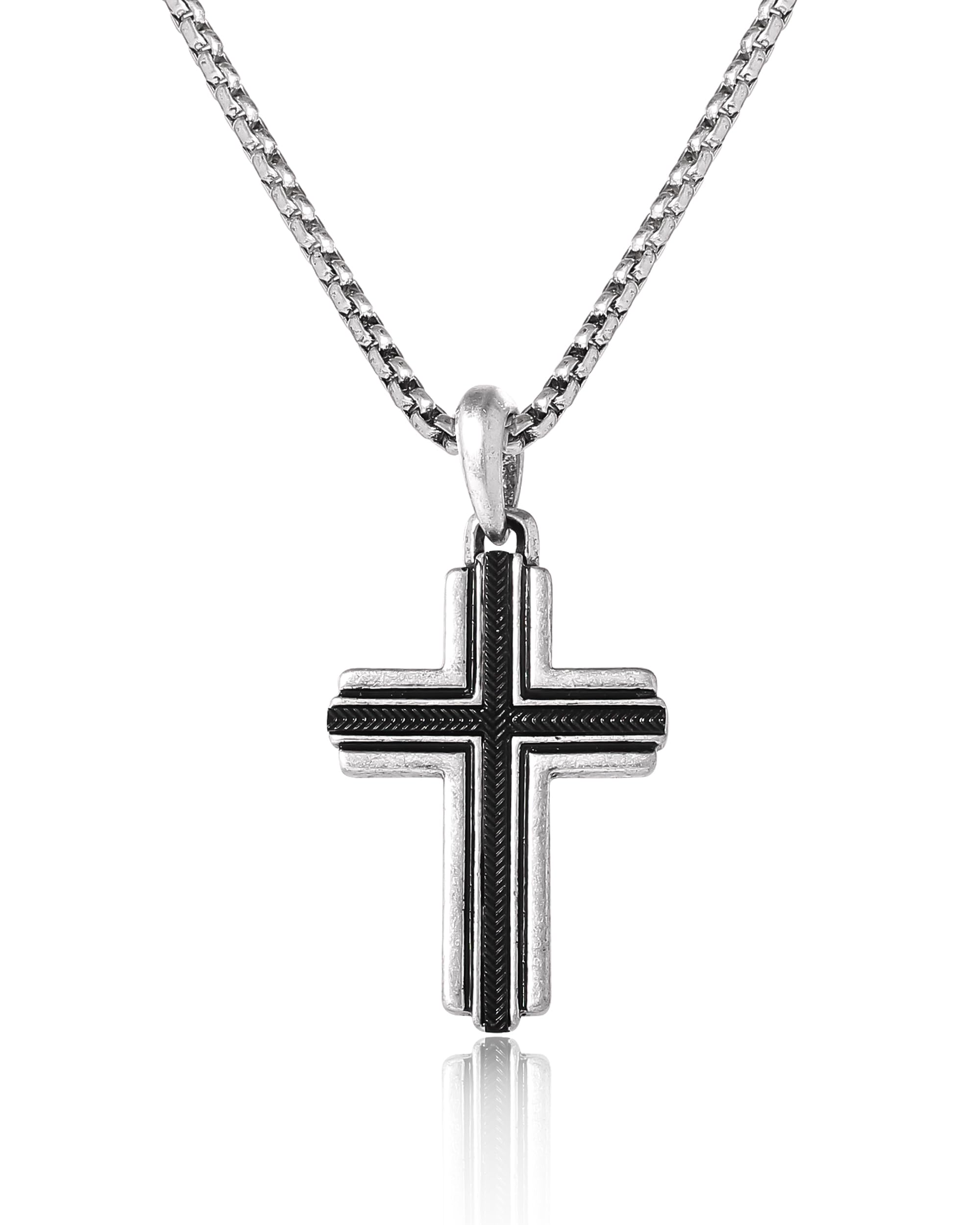 Lucky Brand Stainless Steel Cross Necklace for Men 24