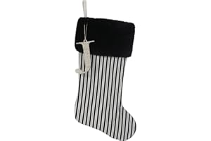 JKSVE 20 Inch Black Vertical Stripe Christmas Stocking, Personalized Gold Wooden Initial Monogram Christmas Stocking,Christmas＆Halloween Holiday Party Decor（J）