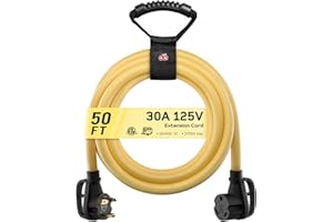 dé 30 Amp RV Extension Cord, 50 FT Extension Cords for Car Camping,3 Prong RV Power Cord with NEMA TT-30P to TT-30R Plug,Heavy Duty 10/3 Gauge STW, Durable Heat-Resistant for 125V/3750W-ETL Listed