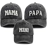 Mama Papa and Mini Hats, Adjustable Cotton Embroidered Parent-Child Baseball Caps, Set of 3 Matching Family Hats