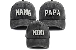 CHTTOHIP Mama Papa and Mini Hats, Adjustable Cotton Embroidered Parent-Child Baseball Caps, Set of 3 Matching Family Hats
