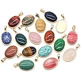 QSLLER 6pcs Natural Stone Pendant Oval Rose Quartz Opal Agate Polished Gemstone Crystals Charms for Jewelry Making Necklace Earrings