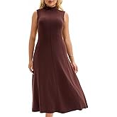Froggirl Women's Sleeveless Turtle Neck Midi Dress Elegant A-Line Fit Stretchable Ribbed Sweater Dress for Fall Winter 2025