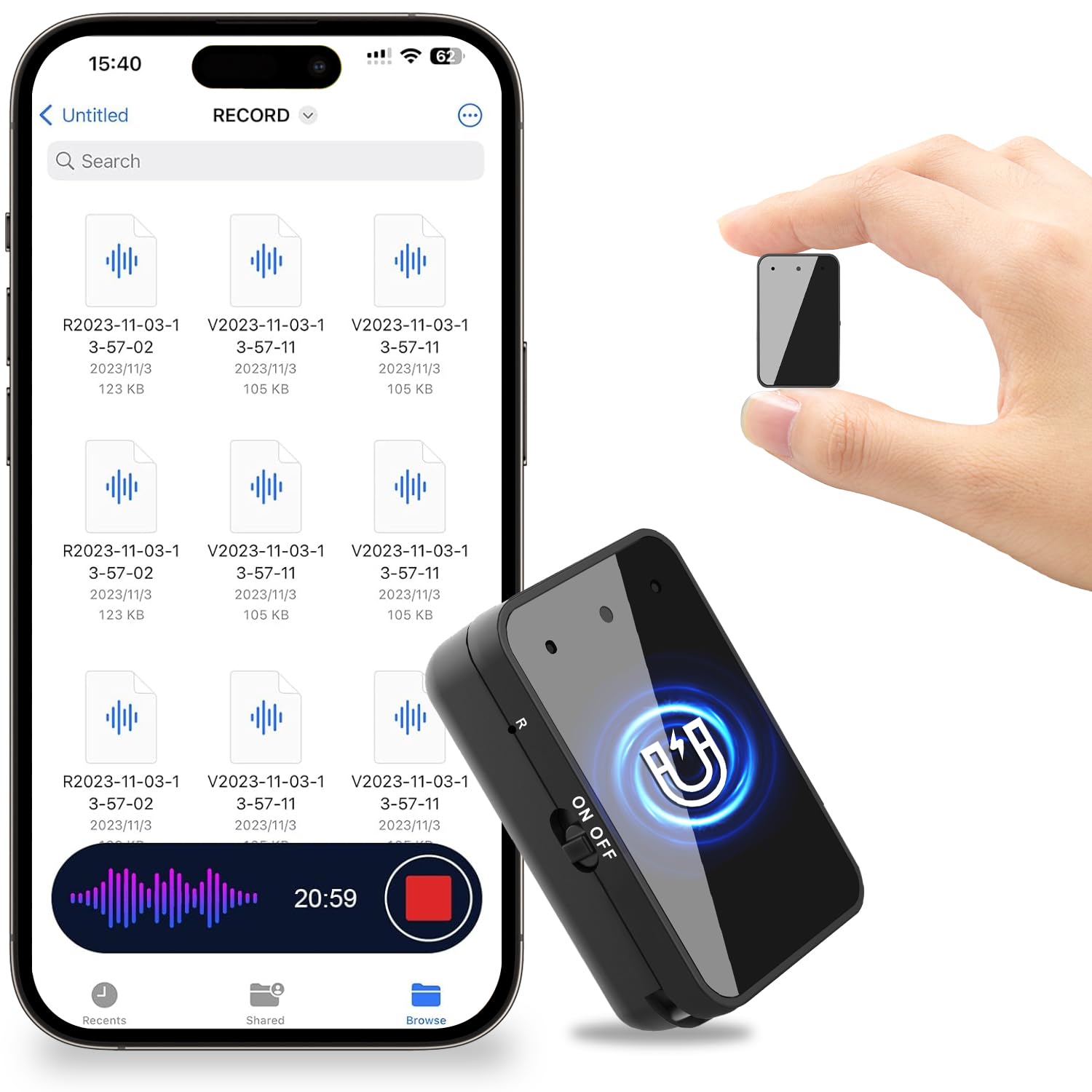 Photo 1 of 64GB Magnetic Voice Recorder- Mini Voice Recorder with Earphones, Type C Port Continuous Recording Device, Portable Mini Grabadora de Voz, Easy to Use Audio Recorder for Lectures, Interview, Meetings