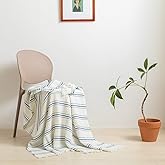Simple&Opulence Yarn Dyed Striped Cotton Muslin Throw Blanket for Bed, Couch, Knit Woven Blanket with Tassels Soft Lightweight Cozy Pre-Washed Breathable Farmhouse Decoration for All-Season(Blue)