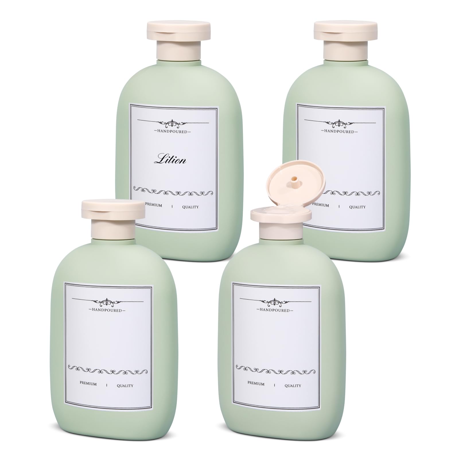 Photo 1 of UMETASS 8.8 oz Plastic Travel Shampoo Bottles, Empty Plastic Squeeze Bottles with Flip Cap for Toiletries, Leakage-proof Travel Shampoo and Conditioner Bottles (4 pack, Green)