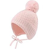 Baby Girl Winter Hats Fleece Lined Infant Beanie Hat for Boys Knitted Kids Earflap Beanis with Pompom 0-8 Years
