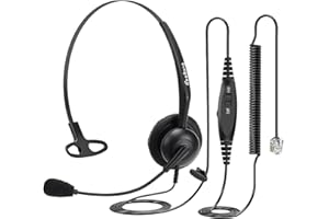 Beebang Phone Headset with RJ9 Jack for Call Center Deskphone, with Mic Mute Volume Controller, Mono Office Landline Telephone Headset with Microphone Noise Canceling for Polycom Avaya Nortel