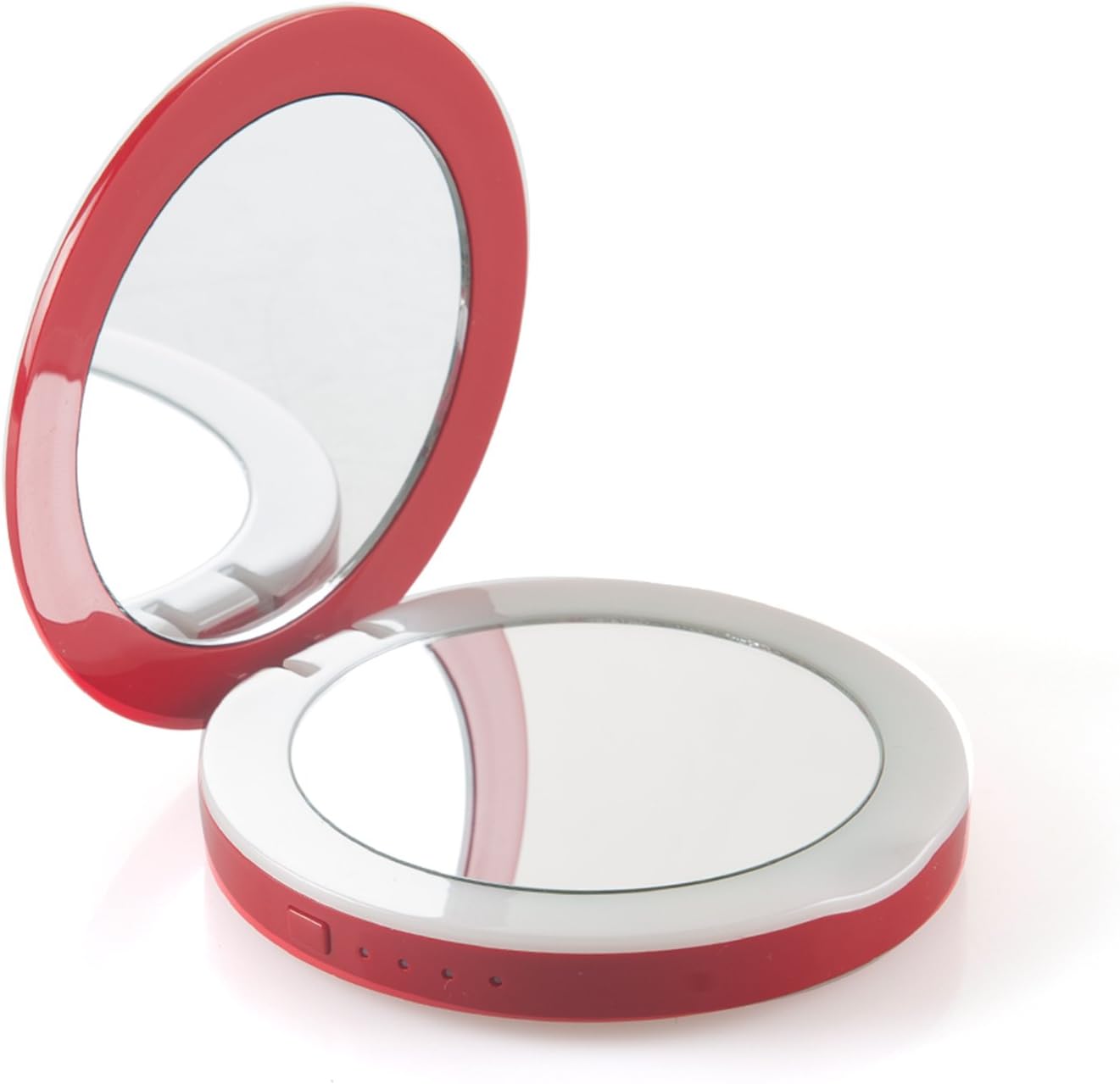 Yvettevans Compact Travel Makeup Mirror with Light HD LED Illuminated Folding Vanity Mirror with a 3000mAh Power Bank Portable Durable Light (Red)