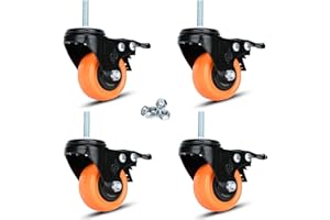 YOOGAA Heavy Duty Swivel Wheels 2 Inch PVC Casters with Stem 1/4''-20x1'' Dual Locking Industrial Caster Safety Wheels Load Bearing 600 Lbs Castors Set of 4 for Cart, Furniture