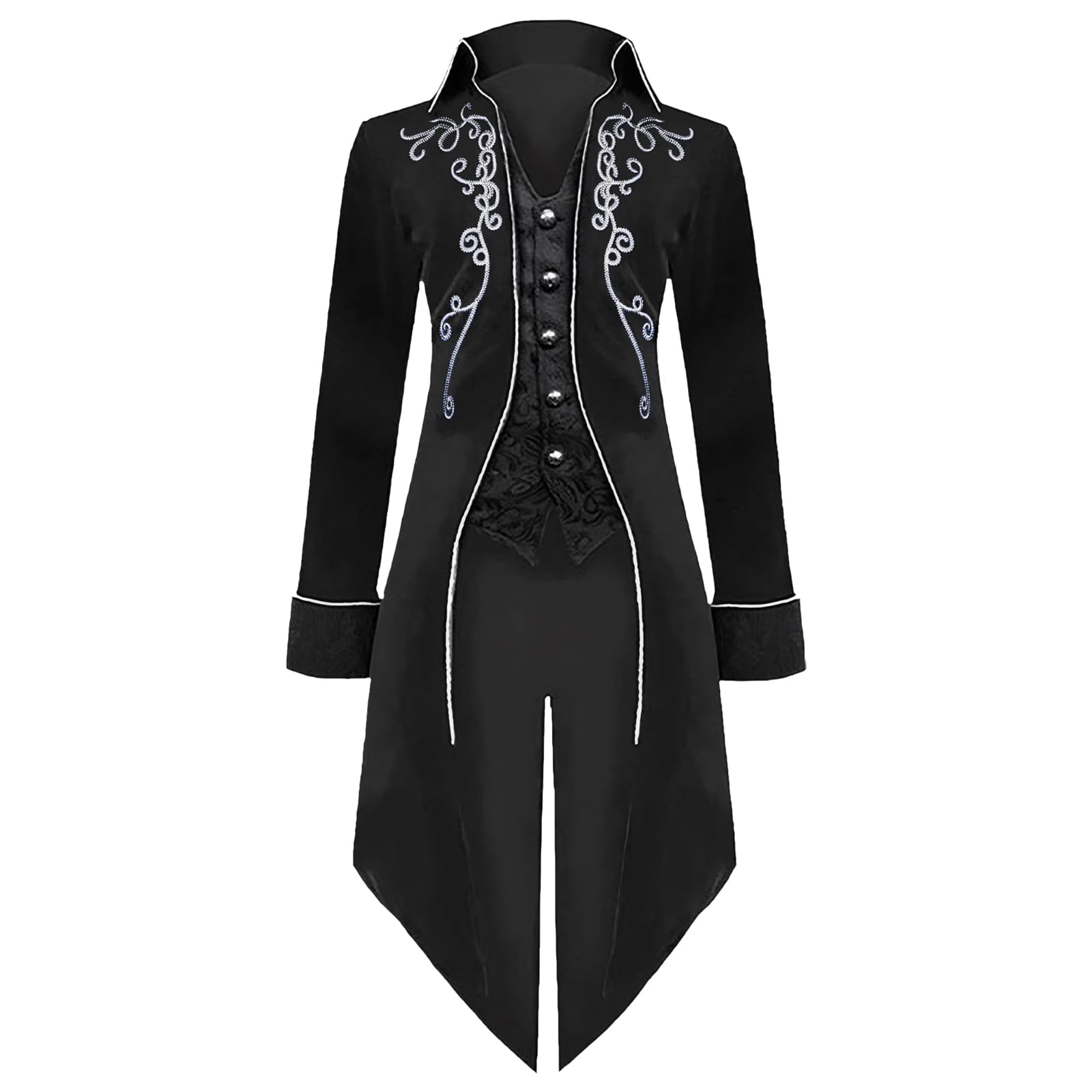 LLTTEER Men Medieval Steampunk Tailcoat Jacket Medieval Renaissance Steampunk Jacket Men's Vintage Gothic Retro Coat Costume for Halloween (Black, S)