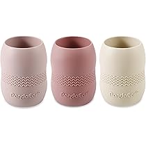 PandaEar (2 Pack) Sippy Cup For Toddler Baby, 100% Silicone Tiny Weaning Open Cup Drinking Training Cup (Blue/Green