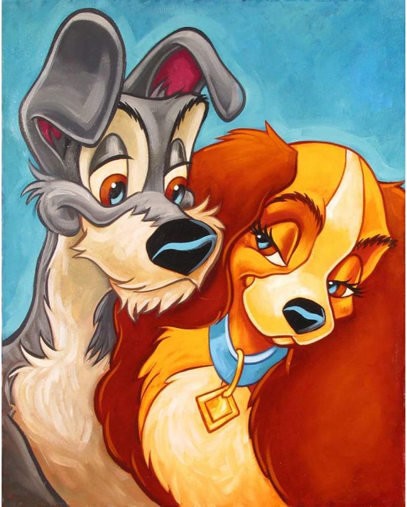 5D Full Drill Dog Diamond Painting Kit,UNIME DIY Diamond Rhinestone Painting Kits for Adults and Children Embroidery Arts Craft Home Decor 12 x 16 inch(Lady and The Tramp Dog Diamond Painting)