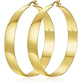 VEEDOFA 10MM Wide Thick Gold Hoop Earrings for Women Hypoallergenic 925 Sterling Silver Large Hoop Lightweight Chunky Hoops Earring for Women Jewelry Gifts