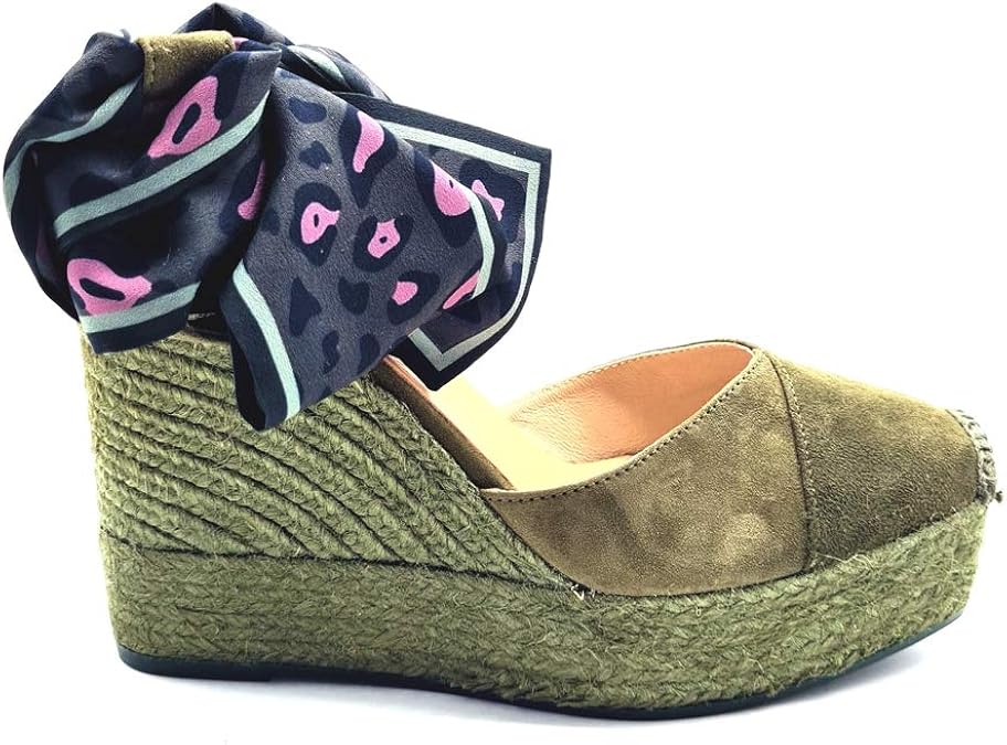 GAIMO Jute Wedge with Bow Leather Green Size 6 UK