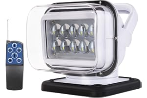 QQBE Remote Control Spotlight for Truck, LED Search Light for Truck, Auto-Reset 360° Rotation, 6 Strong Magnets Boat Spot Lig
