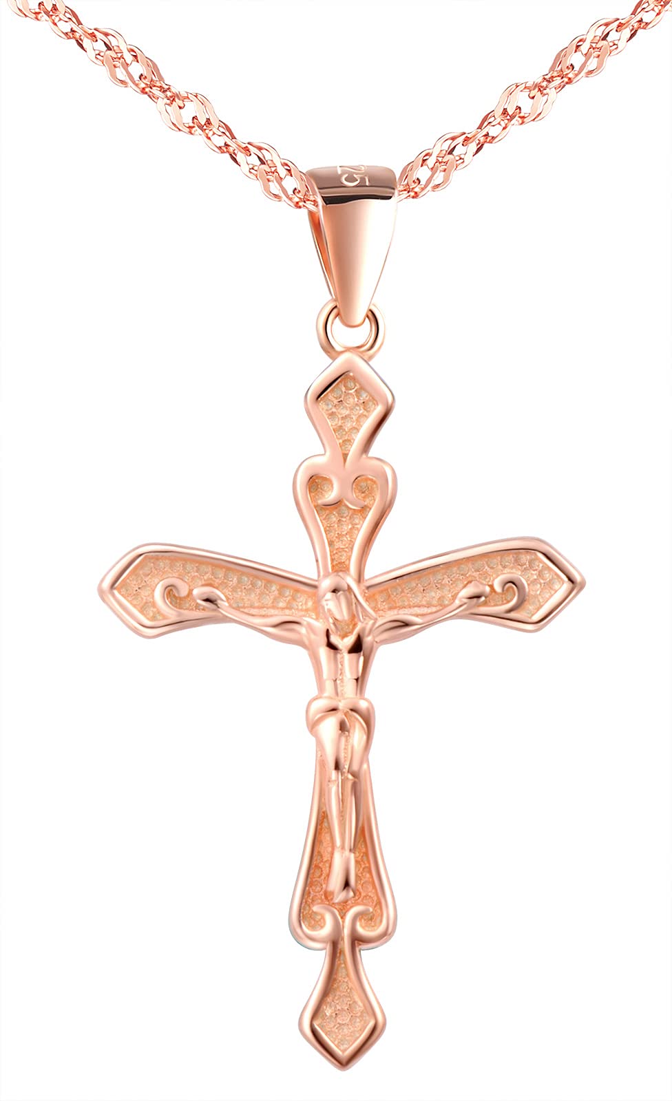 MicVivien Women Necklace, 925 Sterling Silver Cross Crucifix Pendant Necklace Rose Gold, Jewellry for Women