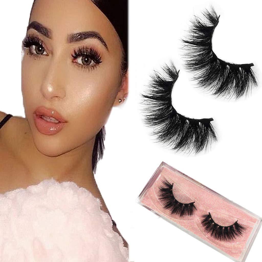 GOO GOO Mink Lashes 16mm Bushy Siberian Mink Fur False Eyelashes Hand Made Strips Real 3D Mink Eyelashes Natural Soft Curl Fake Eyelashes Reusable Make Up Eyelahses 1 Pair