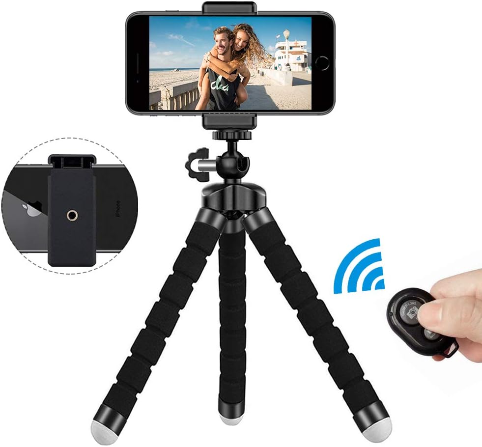 Keliiyo Phone tripod, Octopus Style Portable and Adjustable Camera Stand Holder Stabilizer with Bluetooth Remote and Universal Clip for Digital Product,Phone,GoPro (Small) …