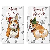 Christmas Kitchen Towels Corgi 18 x 26 Inch Set of 2 Dish Towels Hand Towels for Winter Holiday Home Indoor Bathroom Party Dining Decor Gifts