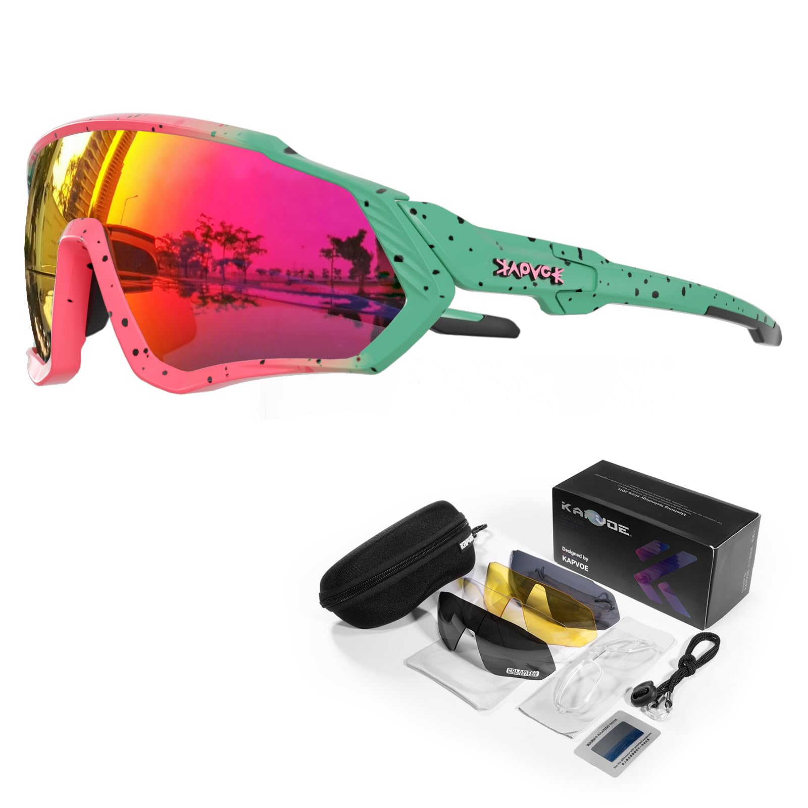 KAPVOE Polarized Cycling Sunglasses 5-Pack with Interchangeable Lenses for Men and Women. Sports Eyewear for Road Cycling, Mountain Biking, Running, Fishing, Rowing, and Golf 09
