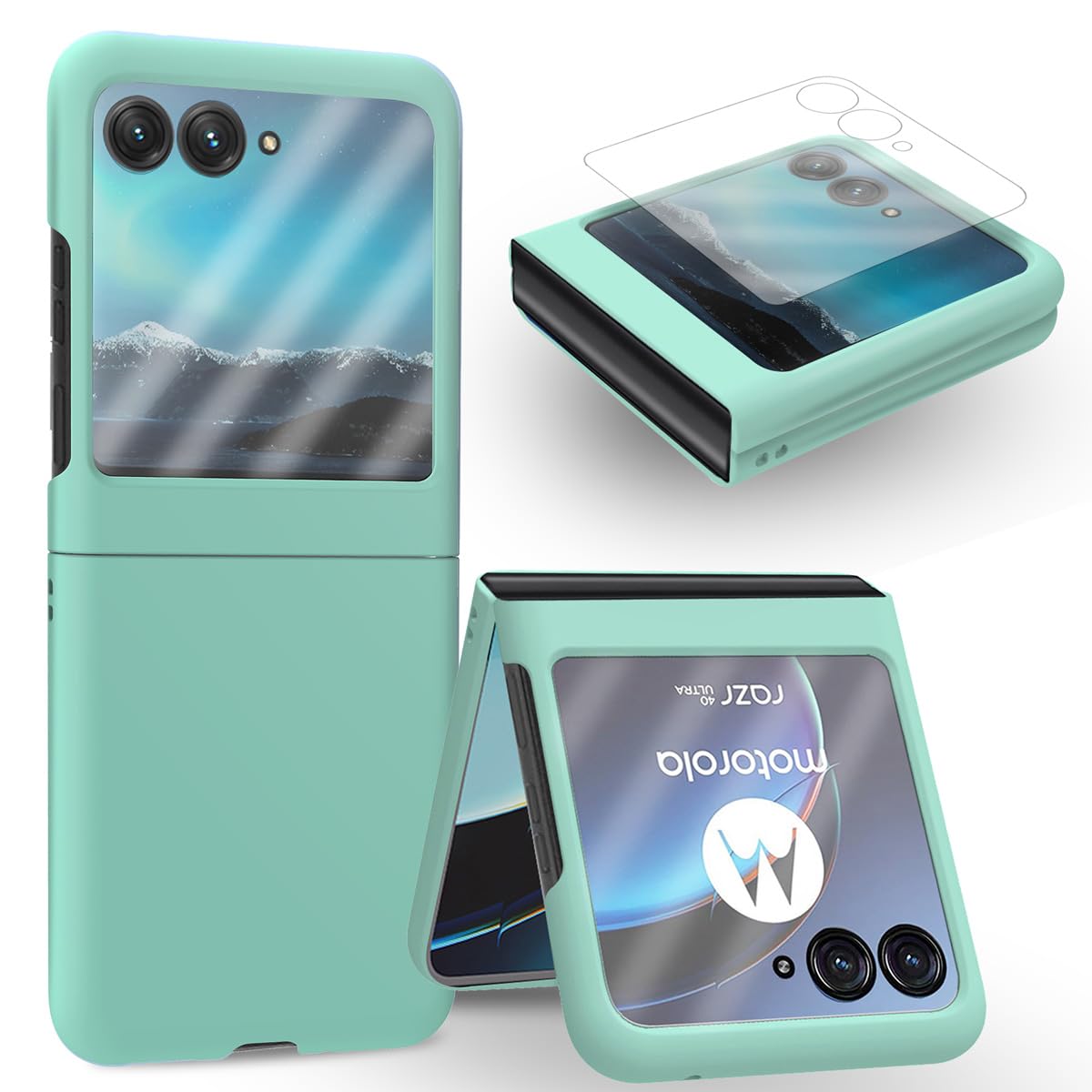 MOJIA Case for Motorola Moto razr 50, Ultra Thin and Silky Skin Feel Anti Drop and Anti Scratch Cover, With Tempered Glass Protective Film. Green