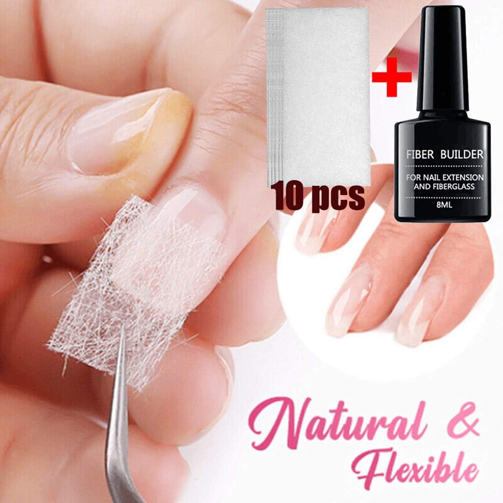 Fiberglass Nail Extension Poly Gel Kit,Fiberglass Nail Wrap,Self Stick Silk Nail Wrap,Fiber Nail Silk Extension Repair Set (10PC)