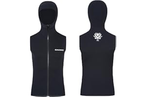 3mm Neoprene Wetsuit Hooded Vest for Men and Women Sleeveless Front Zipper Diving Vest with Hooded for Water Sports Surfing S