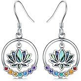 7 Chakra Lotus Earrings 925 Sterling Silver Lotus Flower Abalone Shell Dangle Earrings Yoga Lotus Jewelry Gifts for Women