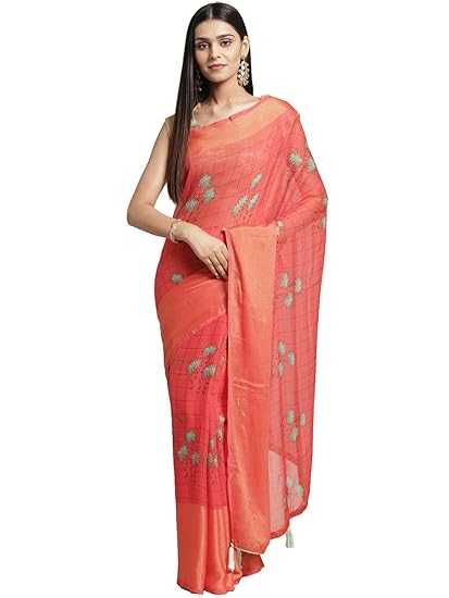 Shaily Womens Red Georgette Printed Saree