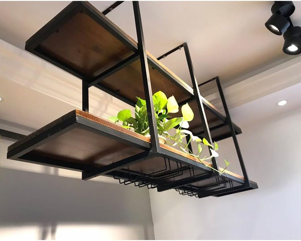 JHXGDJ Ceiling shelf LOFT retro solid wood wrought iron restaurant