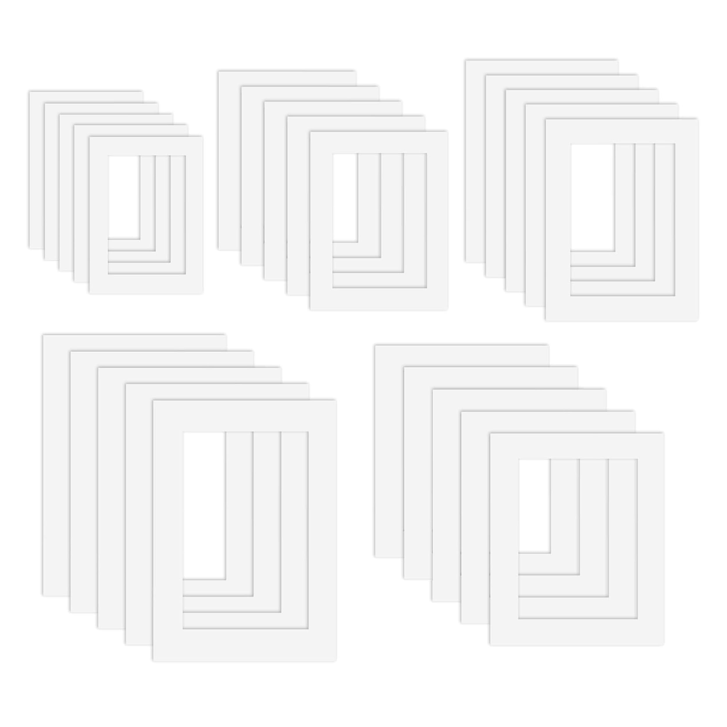 White Picture Mounts, 25pcs Photo Mounts Pictures Photos Frame Mount Mats Board Acid-Free Protective Photo Mount for Image Display Artworks Paintings (5 Sizes)